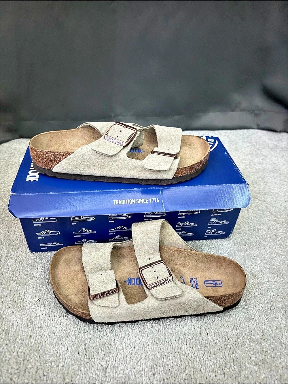 Birkenstock Arizona Soft Footbed Suede Sandals Brown & Beige US 6 -TW